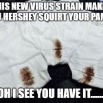 Hershey Squirtin you be hurtin | THIS NEW VIRUS STRAIN MAKES YOU HERSHEY SQUIRT YOUR PANTS. OH I SEE YOU HAVE IT....... | image tagged in women are not clean | made w/ Imgflip meme maker