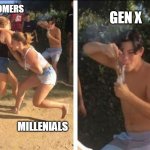 Dabbing guy | BOOMERS; GEN X; MILLENIALS | image tagged in dabbing guy | made w/ Imgflip meme maker