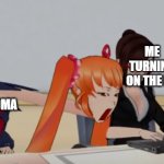 You're a pc genious, sonny! | ME TURNING ON THE PC; MY GRANDMA | image tagged in osana staring at the pc,kubz scout,yandere simulator | made w/ Imgflip meme maker