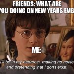 Harry Potter | FRIENDS: WHAT ARE YOU DOING ON NEW YEARS EVE? ME: | image tagged in harry potter | made w/ Imgflip meme maker