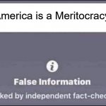 false information checked by independent fact-checkers | America is a Meritocracy | image tagged in false information checked by independent fact-checkers | made w/ Imgflip meme maker