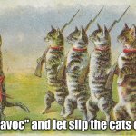 Cry "Havoc" and let slip the cats of war | image tagged in cats of war,william shakespeare,mark antony,julius caesar,cats | made w/ Imgflip meme maker