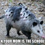What A Good Mom! | WHEN YOUR MOM IS THE SCHOOL BUS | image tagged in possum family,opossums,school bus,mom,babies,cute animals | made w/ Imgflip meme maker
