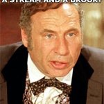 Daily Bad Dad Joke Jan 5 2021 | WHAT DO YOU GET WHEN YOU CROSS A STREAM AND A BROOK? VERY WET FEET. | image tagged in mel brooks | made w/ Imgflip meme maker