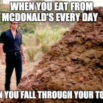 Jurrasic Park Shit | WHEN YOU EAT FROM MCDONALD'S EVERY DAY; THEN YOU FALL THROUGH YOUR TOILET | image tagged in jurrasic park shit | made w/ Imgflip meme maker