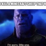 Minecraft | ME WHEN I KILL A MINECRAFT SHEEP THAT HAD A BABY | image tagged in i m sorry little one,minecraft | made w/ Imgflip meme maker