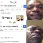 Poor denki | How old is denki kaminari; denki kaminari/age; 16 years; How long do electric outlets last | image tagged in how old is | made w/ Imgflip meme maker