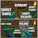 1943 be like | GERMANY; SOVIET PLANES; SOVIET TANKS; SOVIET SOLDIERS; FINLAND; SOVIET TANKS; SOVIET PLANES; SOVIET SOLDIERS | image tagged in wooden door vs iron door,ww2,soviet union,finland,memes,funny | made w/ Imgflip meme maker