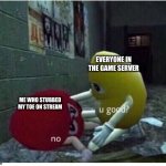p a i n | EVERYONE IN THE GAME SERVER; ME WHO STUBBED MY TOE ON STREAM | image tagged in u good no | made w/ Imgflip meme maker
