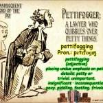 PETTIFOGGING | pettifogging (adjective)
placing undue emphasis on petty details; petty or trivial. unimportant.
 insignificant · inconsequential ·
 poxy. piddling. footling. frivolous; pettifogging
 Pron.: pɛtɪfɒɡɪŋ | image tagged in pettifogging | made w/ Imgflip meme maker