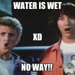 Water IS Wet | WATER IS WET; XD; NO WAY!! | image tagged in no way,captain obvious | made w/ Imgflip meme maker