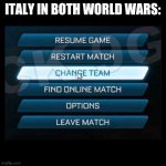 Change Team | ITALY IN BOTH WORLD WARS: | image tagged in change team | made w/ Imgflip meme maker