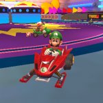 Luigi driving away from