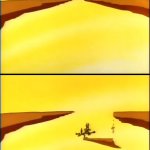 Wile E Coyote walking across cliff (Road Runner looney tunes)