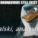 go away coronavirus | WHEN CORONAVIRUS STILL EXIST IN 2021 | image tagged in analysis,penguins of madagascar,penguins,penguin,memes,kowalski analysis | made w/ Imgflip meme maker