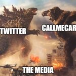 The Allegations | TWITTER; CALLMECARSON; THE MEDIA | image tagged in god vs king | made w/ Imgflip meme maker