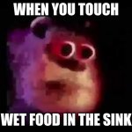 mmm | WHEN YOU TOUCH; WET FOOD IN THE SINK | image tagged in sully mmmmmmmm | made w/ Imgflip meme maker