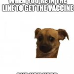 Background: so apparently people have been getting infected with C19 while waiting in line for the vaccine. | WHEN YOU'RE IN THE LINE TO GET THE VACCINE; AND YOU HEAR SOMEONE COUGHING | image tagged in concerned doggo | made w/ Imgflip meme maker