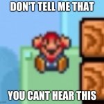 Mario | DON'T TELL ME THAT; YOU CANT HEAR THIS | image tagged in mario | made w/ Imgflip meme maker