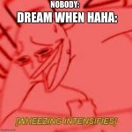 Lol | NOBODY:; DREAM WHEN HAHA: | image tagged in wheezing intensifies,dream,memes | made w/ Imgflip meme maker