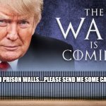 impeached trump wall | AND ITS CALLED PRISON WALLS....PLEASE SEND ME SOME CANTEEN MONEY!.. | image tagged in impeached trump wall | made w/ Imgflip meme maker