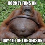 Crystal Nahajowich | HOCKEY FANS ON; DAY 116 OF THE SEASON | image tagged in crystal nahajowich | made w/ Imgflip meme maker