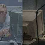 Mr. Incredible and Mr. Jones on their computers