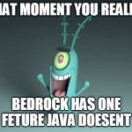 hehe | THAT MOMENT YOU REALIZE; BEDROCK HAS ONE FETURE JAVA DOESENT | image tagged in hehe | made w/ Imgflip meme maker