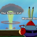 Mr. Krabs' Disaster | The Snyder Cut; Warner Bros. | image tagged in mr krabs' disaster | made w/ Imgflip meme maker