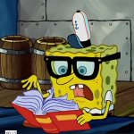 Spongebob looking at book