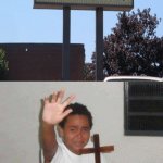 Oh no | image tagged in kid with cross,funny,satan,memes,meme,signs | made w/ Imgflip meme maker