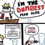 -_- | MICROWAVE'S ARE JUST MINI SEA WAVES | image tagged in you're clearly dumber | made w/ Imgflip meme maker