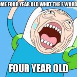 Finn funny face | ME TELLING SOME FOUR YEAR OLD WHAT THE F WORD IS; FOUR YEAR OLD | image tagged in finn funny face | made w/ Imgflip meme maker