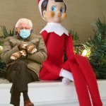 mittens on the mantel | ELF ON THE SHELF; MITTENS ON THE MANTEL | image tagged in mittens on a mantel,chilly bernie,bernie,elf on the shelf,elf,inauguration | made w/ Imgflip meme maker