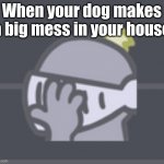 E | When your dog makes a big mess in your house | image tagged in guilded facepalm | made w/ Imgflip meme maker
