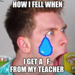 Collins Key Monkey Face | HOW I FELL WHEN; I GET A   F- FROM MY TEACHER | image tagged in collins key monkey face | made w/ Imgflip meme maker