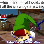 Hnnnnnggggggggggggg | Me when I find an old sketchbook and all the drawings are cringey: | image tagged in i don't want to be alive smg4 | made w/ Imgflip meme maker