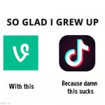 Rip Vine | image tagged in so glad i grew up with this because this damn sucks,memes,vine,tik tok sucks | made w/ Imgflip meme maker
