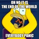 Stress HomerSimpson | OH NO IT IS THE END OF THE WORLD; EVERYBODY PANIC | image tagged in stress homersimpson | made w/ Imgflip meme maker