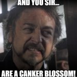 Shakespeare insult | AND YOU SIR... ARE A CANKER BLOSSOM! | image tagged in shakespeare insult,salem,angry old man,grumpy old man,cool old man,old man | made w/ Imgflip meme maker
