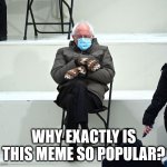 I dont get it.... | WHY EXACTLY IS THIS MEME SO POPULAR? | image tagged in bernie on inaug | made w/ Imgflip meme maker