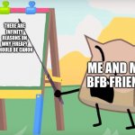 Who agrees | THERE ARE INFINITY REASONS ON WHY FIREAFY SHOULD BE CANON; ME AND MY BFB FRIEND | image tagged in listen up bakas- | made w/ Imgflip meme maker