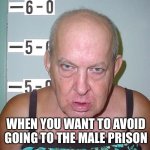 Mugshot | WHEN YOU WANT TO AVOID GOING TO THE MALE PRISON | image tagged in mugshots funny man | made w/ Imgflip meme maker