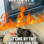 Funny image of dog chillin out by the fireplace! | TROY MY DOG IS VERY 🥶; SITTING BY THE FIREPLACE FOR THE FIRST TIME IN HIS LIFE! | image tagged in fun | made w/ Imgflip meme maker