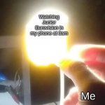 Funny but makes sense | Watching Junior Eurovision in my phone at 3am; Me | image tagged in man holding glowing chip,phone,3am,funny | made w/ Imgflip meme maker