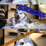 Dark Humor | I HAVE A JOKE FOR YOU HOOMAN; WHY WAS THE TWO-YEAR-OLD ANTI VACCINATED KID CRYING? HE WAS HAVING A MID-LIFE CRISIS | image tagged in laughing husky | made w/ Imgflip meme maker