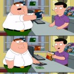 Peter Griffin buying a DVD