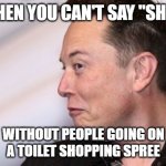 Elon Musk | WHEN YOU CAN'T SAY "SHIT"; WITHOUT PEOPLE GOING ON
A TOILET SHOPPING SPREE | image tagged in elon musk,shit,toilet,stock market | made w/ Imgflip meme maker