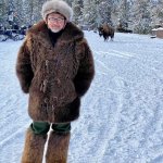 Man wearing fur of Bison