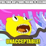 UNACCEPTABLE | WHEN YOU FIND OUT YOUR FRIEND IS CEILING GANG; UNACCEPTABLE! | image tagged in unacceptable | made w/ Imgflip meme maker